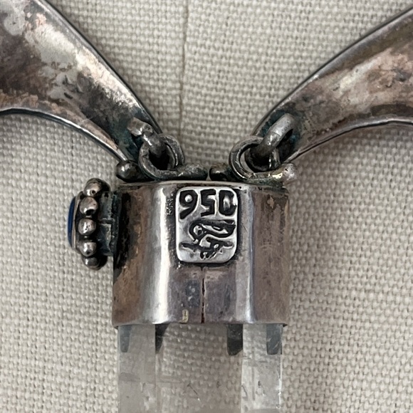 VINTAGE 950 silver quartz crystal lapis blue artisan Handmade bib necklace snake - Picture 13 of 16